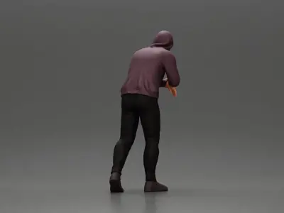 man in a hoodie leaning with his hands on the car 3D print model