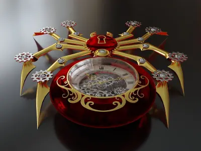 Steampunk spider brooch-clock Free 3D model