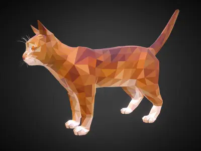 Cat Ginger  Animal Low Polygon Art Farm Animal Low-poly 3D model