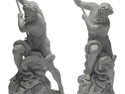 Neptune statue of man holding spear 3D model