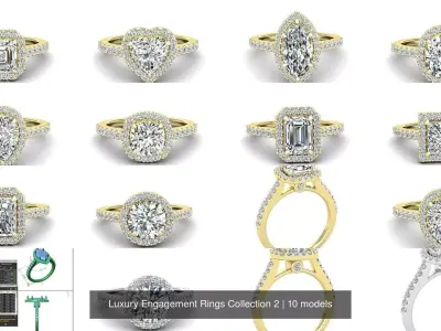 Luxury Engagement Rings all shapes Collection 2 3D Model Pack