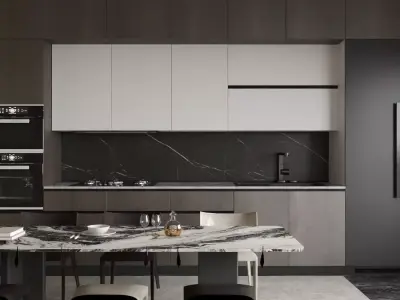 Light luxury dining table and chairs 3D model