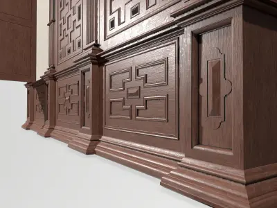 Bedstead wooden armoire Low-poly 3D model