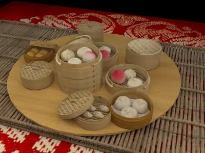 Chinese dim sum bamboo steamer  3D model
