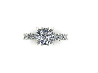 Engagement Ring With Many Round Diamond On It 3D model
