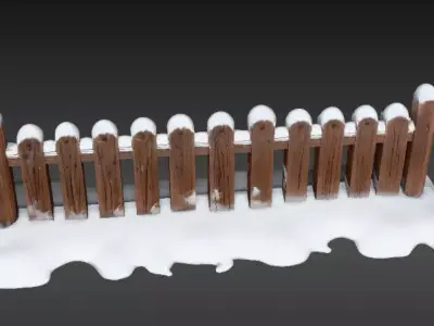 Snowy Wooden Fence 3D Model Winter Game Ready Christmas Low-poly 3D model