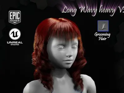 Long Wavy Heavy V2 Grooming Real-Time Hairstyle Unreal Engine 4 3D model