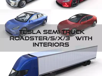 Tesla Pack Semi Roadster Model S X 3 with interiors 3D model