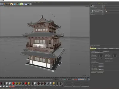 Chinese retro three-story Ming and Qing ancient building 3D model