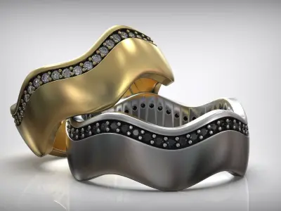 Waves Diamond Wedding Band 3D print model