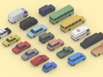 Cartoon City Cars Pack Low-poly 3D model