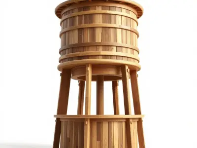 Wooden Water Tower Model Pack for Interactive Use Low-poly 3D model