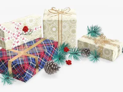 Decorated Christmas gifts 02 3D model