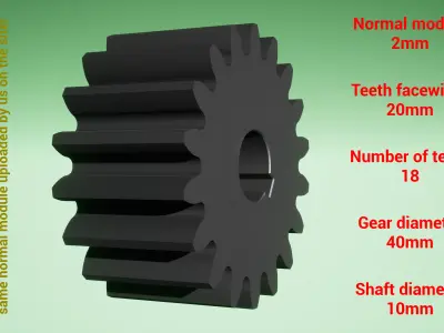 Cylindrical gear - paired - z18 m2 D40 d10 3D print model