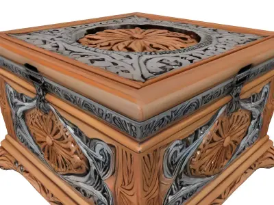 Ornate Carved Wooden Fantasy Box Low-poly 3D model