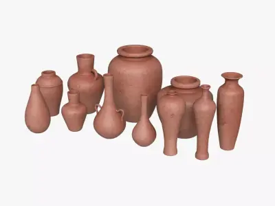 Ancient Terracotta Pottery Set  Low-poly 3D model