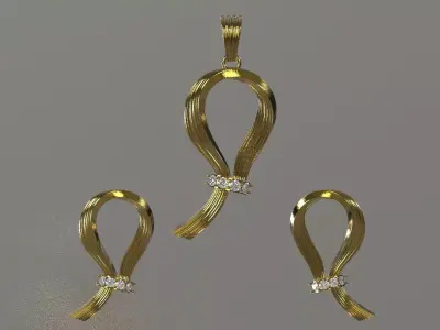 Diamond Accented Ribbon Loop Half Set model  js0023 3D print model