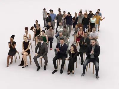 40x Crowds 18 Scanned Casual 12 Elegant Sitting People  Low-poly 3D model