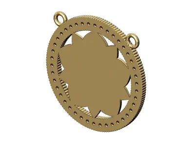 Oriental flower diamond circle pendant 3D print model
