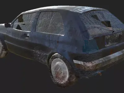 Hatchback Wrecked Car Dirty and Bloody Version Low-poly 3D model