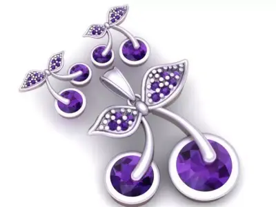 Gold Cherry Necklace Pendant 3D Printable Model 3D print model