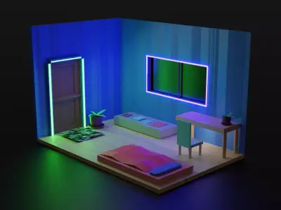 Low Poly Isometric Room Free 3D model Free low-poly 3D model