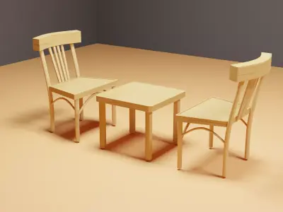 chair two wooden chairs and table Free 3D model