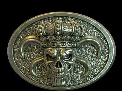  belt buckle King skull with crown vol1 3D print model