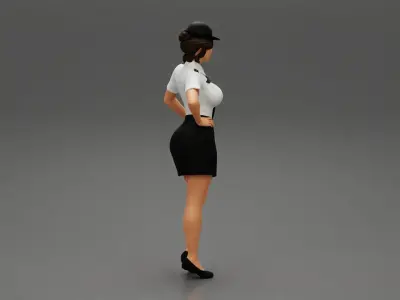 woman police officer in white shirt and black dress and hat 3D print model