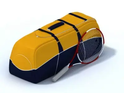 Yellow And Blue Sport Bag With A Tennis Racket 3D model