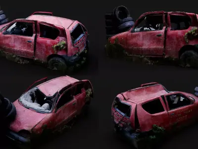 abandoned forest car wreck derelict vehicle photogrammetry Low-poly 3D model