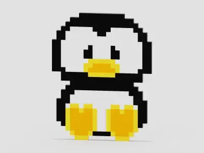 Pixel Penguin Symbol Low-poly 3D model