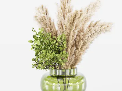 bouqute09 glass vase filled with dried grasses 3D model