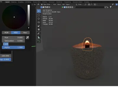 Candle with animated volumetric flame Low-poly 3D model