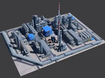 Refinery steel structure Low-poly 3D model