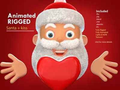 Animated Santa Kiss Low-poly 3D model