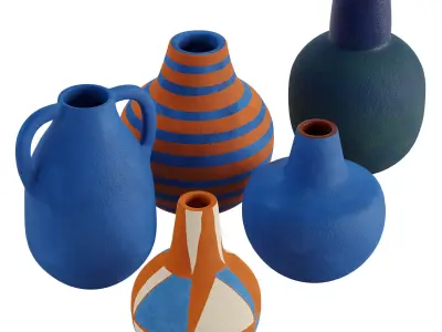 Set of 5 handmade terracotta vase 3D model