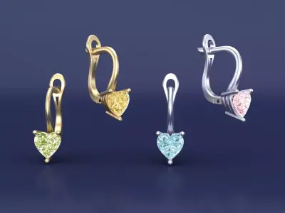 Heart-Shaped Gemstone Earrings 3D CAD Jewelry Design 3D print model