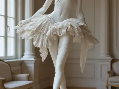 Classical Ballerina Sculpture White Marble Dancer Tutu 3D Low-poly 3D model
