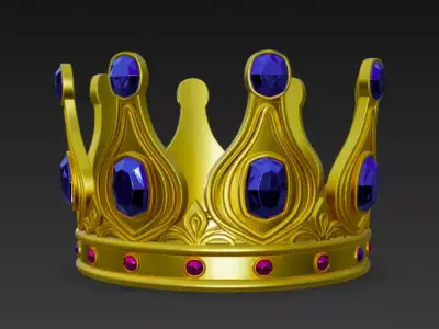 Golden Crown with Emerald Gems 3D model