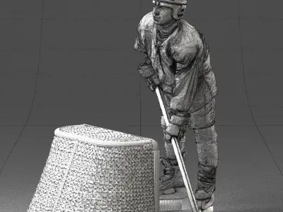 000296 3D Printable Hockey Player with Goal Sports Figurine 1014 3D print model
