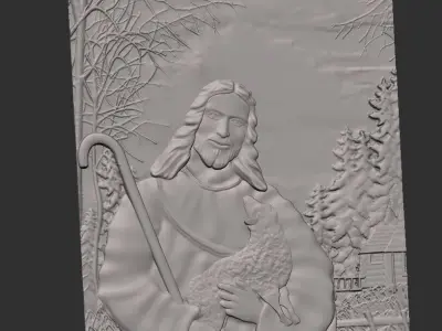 Church door Jesus- the Good Shepherd 3D model
