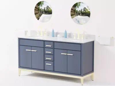 Beatrice Double Sink Navy Blue Bath Vanity Free 3D model