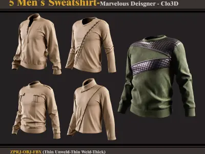 5 Men Sweatshirt -MD-Clo3D -ZPRJ - FBX - OBJ  3D model