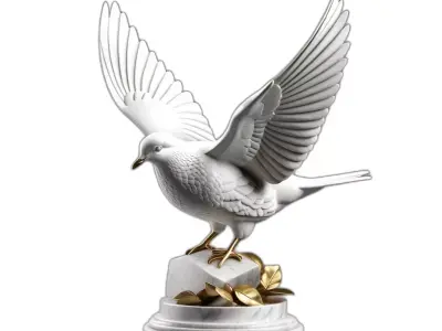 White Marble Dove Statue Golden Leaves Low-poly 3D model