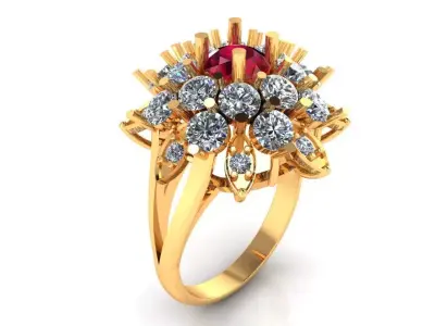 Women Ring 45 diamond cut halo with marquise round women ring 3D print model