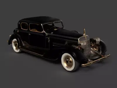 Black vintage car   Low-poly 3D model