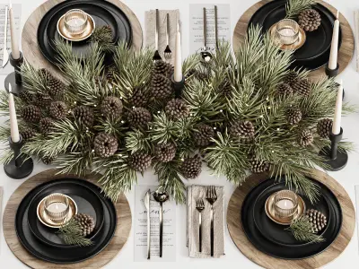 Winter Pine Table Setting Elegance 3D model