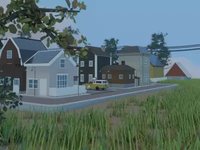 Low poly town in Norway Low-poly 3D model