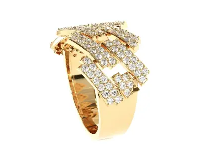 Diamond cuban link half band ring -3 3D print model